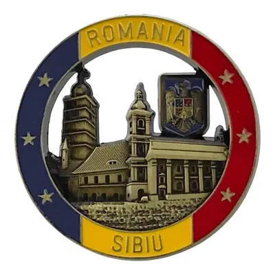Sibiu romania, magnet din metal rotund, model 3098h